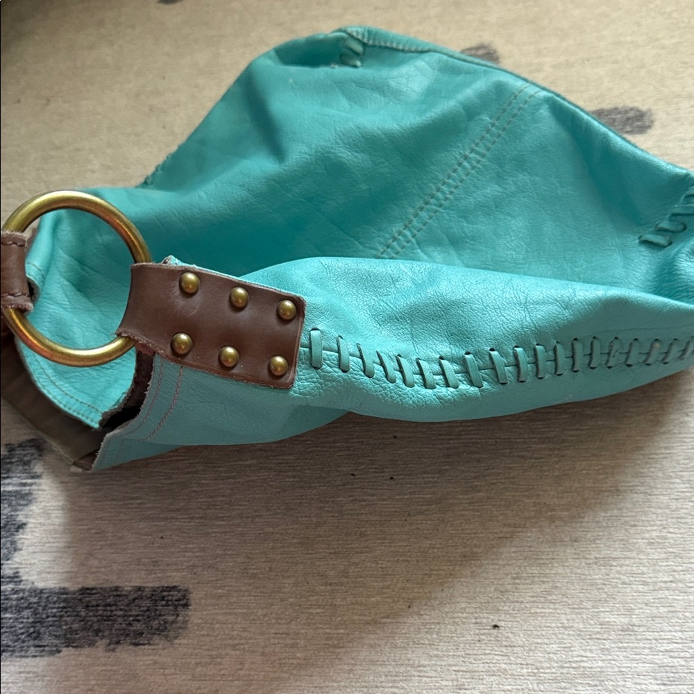 Lucky Brand Turquoise Leather Tote with Brown Handles - Picture 3 of 16